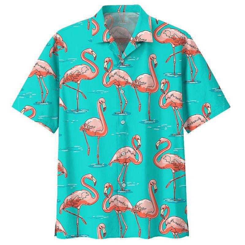 Flamingo On Neon Background Design Hawaiian Shirt, Hawaiian Shirt Gift, Christmas Gift