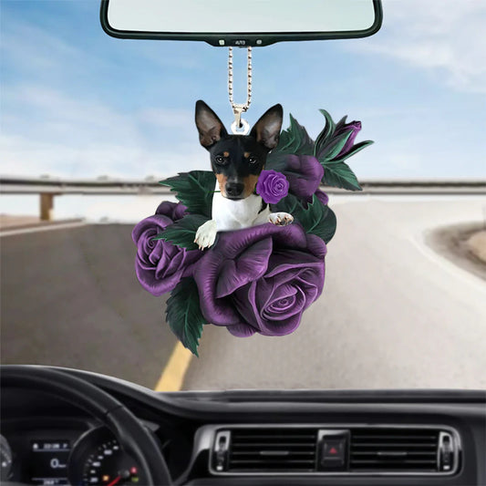 Rat Terrier In Purple Rose Car Hanging Ornament, Car Hanging Mirror Accessories, Christmas Gift,Christmas Decoration