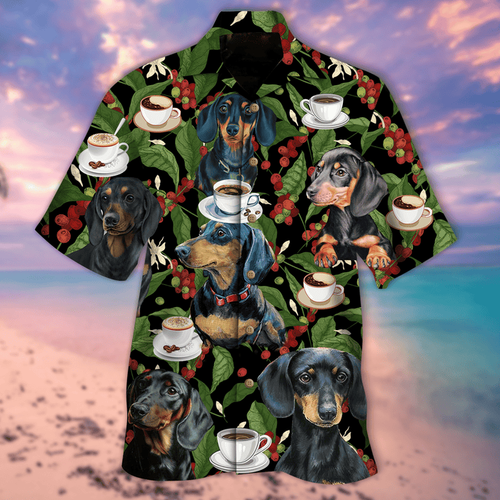 DACHSHUND RUNS ON COFFEE HAWAIIAN SHIRT, Hwaiian For Gift