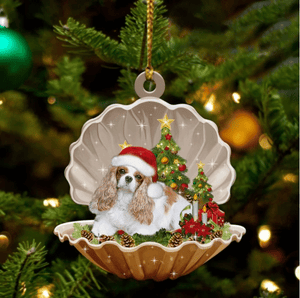 Cute Cavalier King Charles Spaniel Sleeping in Pearl Dog Christmas Ornament Flat Acrylic, Pet Love Gift, Christmas Gift