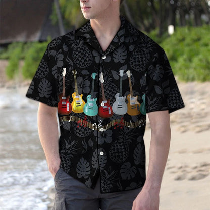 Hawaiian Shirt Classic Electric Guitar With Tropical Fruits And Leaves, Hawaiian Shirt Gift, Christmas Gift