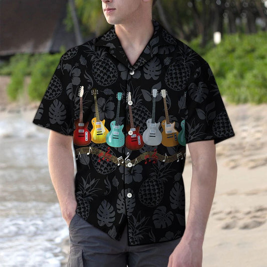 Hawaiian Shirt Classic Electric Guitar With Tropical Fruits And Leaves, Hawaiian Shirt Gift, Christmas Gift