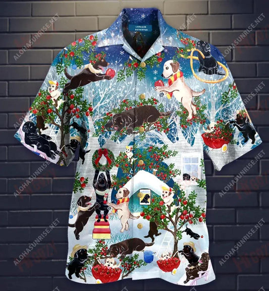 Labrador Retriever On Christmas Short Hawaiian Shirt Ocean Short Sleeve Best Hawaiian Shirts Hawaiian Shirts For Women, Hawaiian Shirt Gift, Christmas Gift