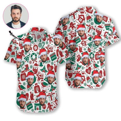 Custom Photo Christmas Tree Candy Wreath Vintage Style Design Hawaiian Shirt, Hawaiian Shirt Gift, Christmas Gift.