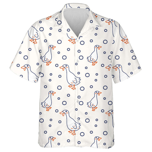 Hand Drawn Little Duck Blue And Orange Line Hawaiian Shirt, Hawaiian Shirt Gift, Christmas Gift