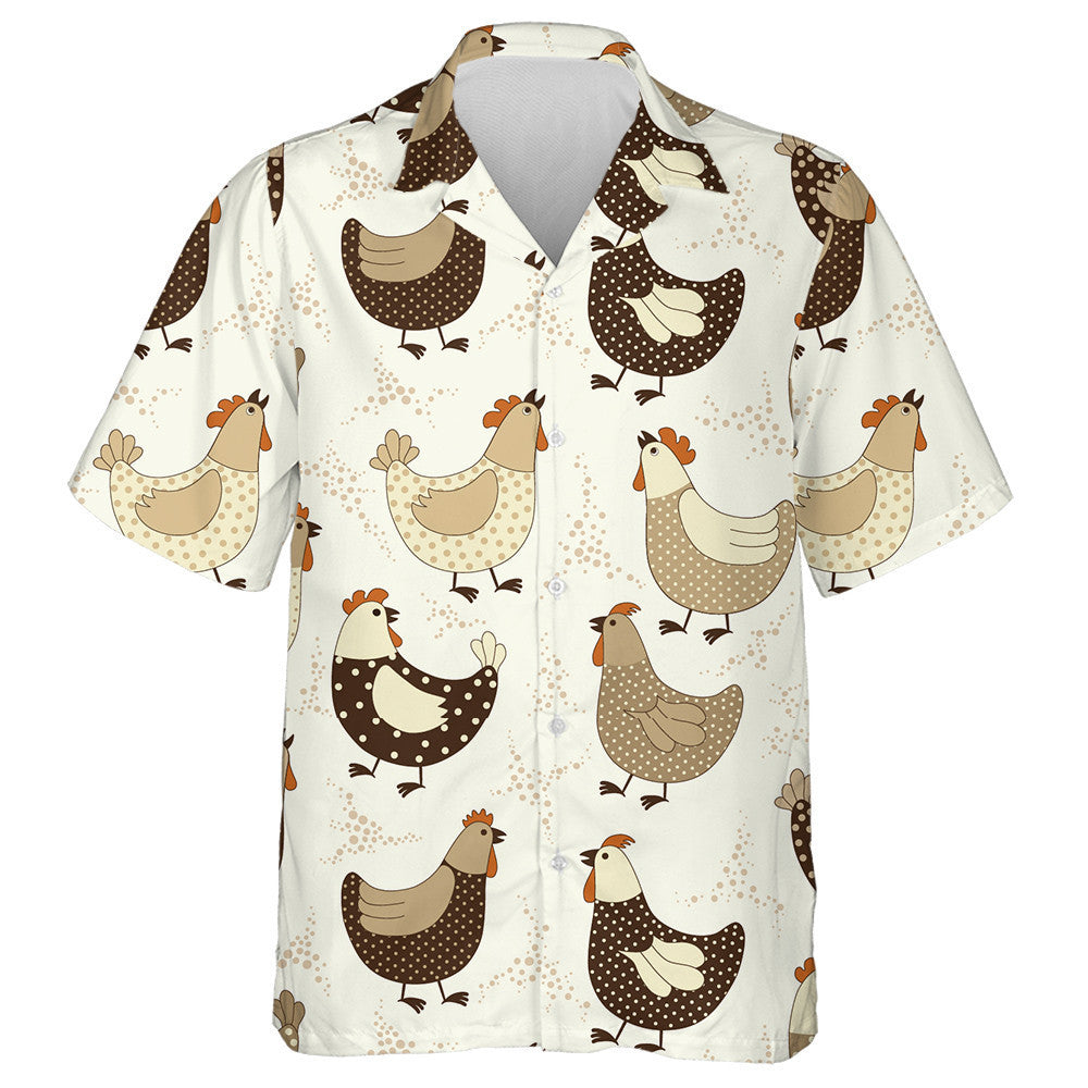 Funny Chicken And Small Dots On White Background Hawaiian Shirt, Hawaiian Shirt Gift, Christmas Gift