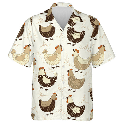 Funny Chicken And Small Dots On White Background Hawaiian Shirt, Hawaiian Shirt Gift, Christmas Gift