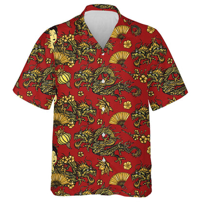 Golden Dragons And hinese Fashion Woman Hawaiian Shirt,Hawaiian Shirt Gift, Christmas Gift