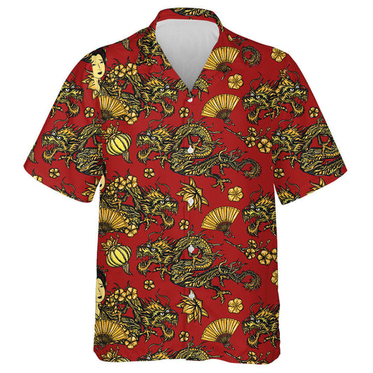 Golden Dragons And hinese Fashion Woman Hawaiian Shirt,Hawaiian Shirt Gift, Christmas Gift