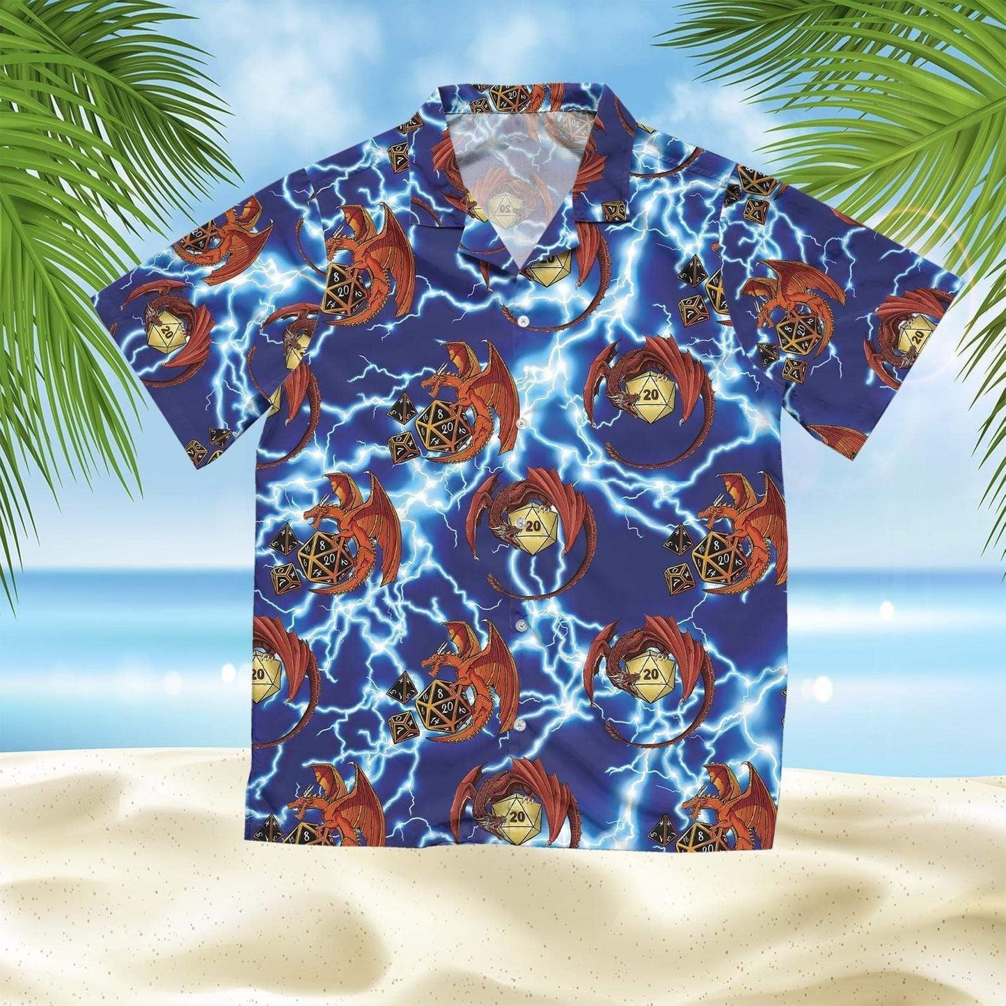 Dragon And Dice On Thunder Background Hawaiian Shirt,Hawaiian Shirt Gift, Christmas Gift