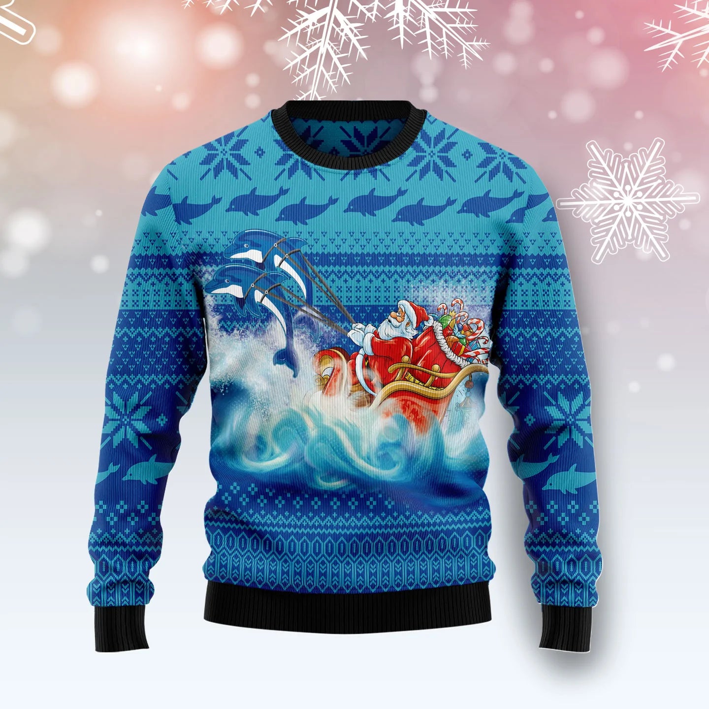 Dolphin Riding The Waves With Santa Ugly Christmas Sweater,Christmas Ugly Sweater,Christmas Gift,Gift Christmas 2024