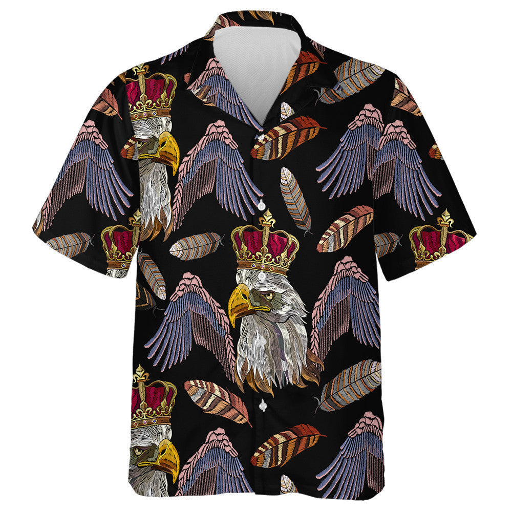 Embroidery Head Eagle Wings And Feather Hawaiian Shirt,Hawaiian Shirt Gift, Christmas Gift