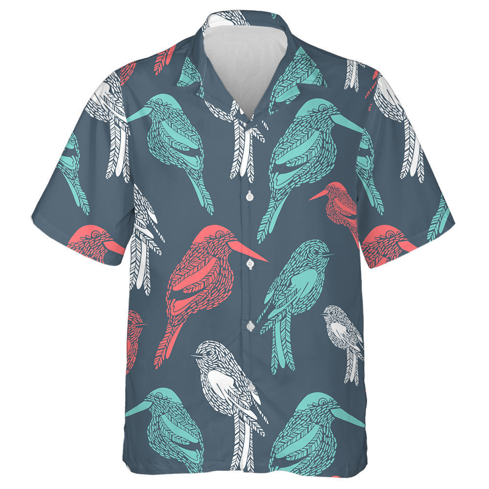 Red Mint And White Bird On Blue Background Hawaiian Shirt, Hawaiian Shirt Gift, Christmas Gift