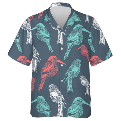 Red Mint And White Bird On Blue Background Hawaiian Shirt, Hawaiian Shirt Gift, Christmas Gift