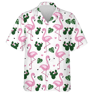 Flamingo With Monstera Leaves And Cactus Hawaiian Shirt,Hawaiian Shirt Gift, Christmas Gift