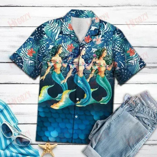 3D Mermaid - Short Sleeve Shirt Summer Hawaiian T Shirts Vintage Hawaiian Shirts Funny Hawaiian Shirts, Hawaiian Shirt Gift, Christmas Gift
