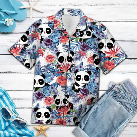 Panda Tropical Palm Leaves Summer Vacation Themed Hawaiian Shirt Hawaiian Shirt Gift, Christmas Gift