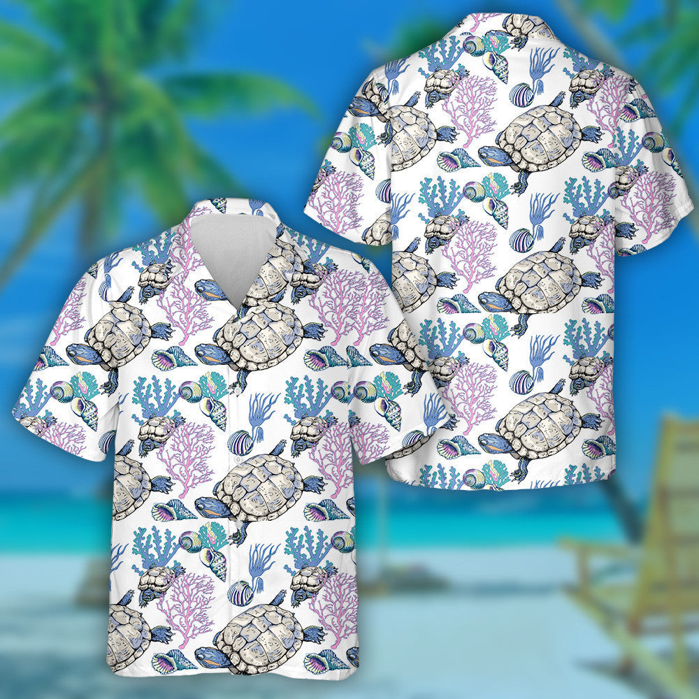 Turtle Crab Shell And Plants Underwater Animals Hawaiian Shirt, Hawaiian Shirt Gift, Christmas Gift