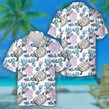 Turtle Crab Shell And Plants Underwater Animals Hawaiian Shirt, Hawaiian Shirt Gift, Christmas Gift
