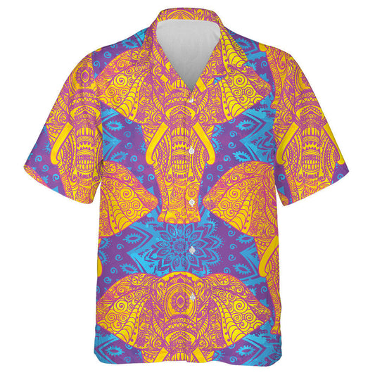 Rosa und gelbes Elefanten-Mandala auf lila Hintergrund Hawaiihemd, Hawaiihemd Geschenk, Weihnachtsgeschenk