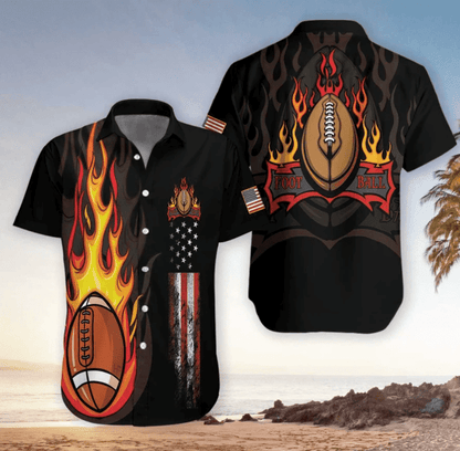 Flame Football American Flag On Black Design Hawaiian Shirt, Hawaiian Shirt Gift, Christmas Gift