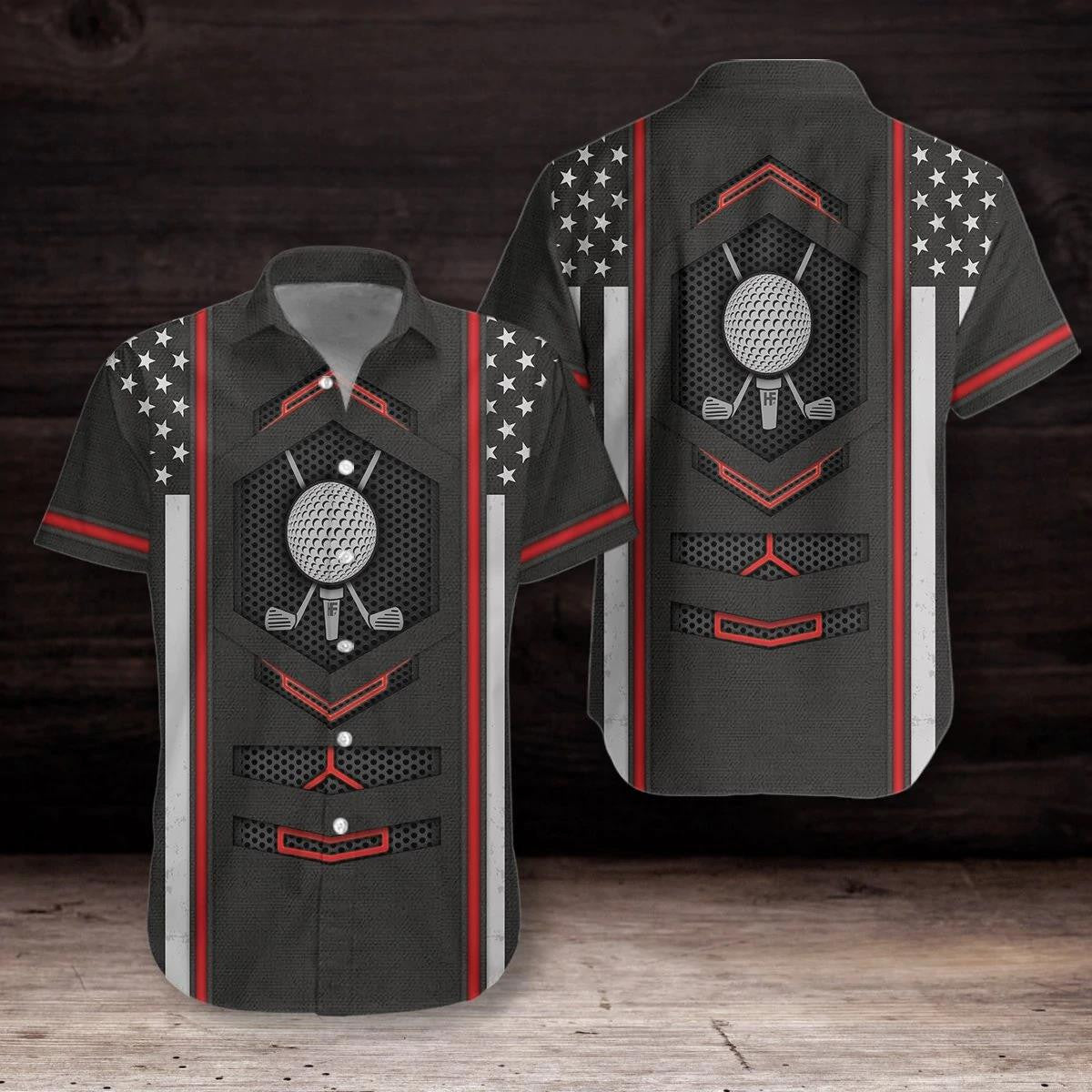 Black American Flag Golf Clubs And Ball Pattern Hawaiian Shirt, Hawaiian Shirt Gift, Christmas Gift