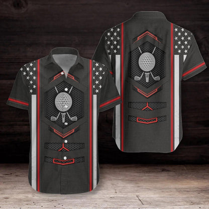 Black American Flag Golf Clubs And Ball Pattern Hawaiian Shirt, Hawaiian Shirt Gift, Christmas Gift