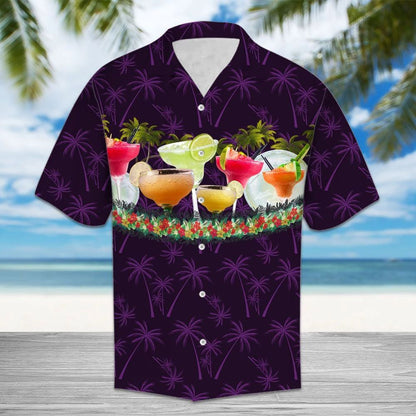 Hawaiian Shirt Classic Margarita Summer Drink With Purple Palm Trees, Hawaiian Shirt Gift, Christmas Gift