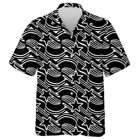 Black And White Outline Striped And Stars Pattern Hawaiian Shirt, Hawaiian Shirt Gift, Christmas Gift