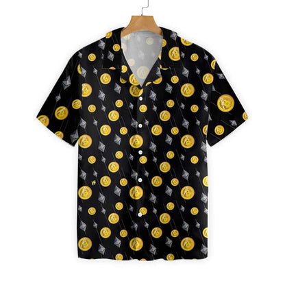 Cryptocurrency Bitcoin And Ethereum Pattern Hawaiian Shirt,Hawaiian Shirt Gift, Christmas Gift