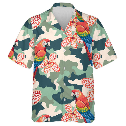Trendy Painting Of Parrot Canna Flowers On Camo Background Hawaiian Shirt, Hawaiian Shirt Gift, Christmas Gift