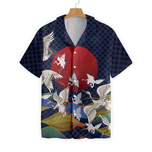 Japanese Red Sun Japanese Cranes Hawaiian Shirt, Hawaiian For Gift