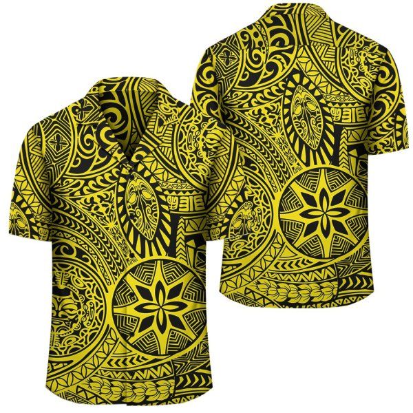 Hawaii Shirt Polynesian Hawaiian Style Tribal Tattoo Yellow Hawaiian Shirt, Hawaiian Shirt Gift, Christmas Gift