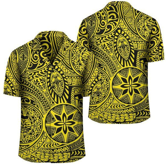 Hawaii Shirt Polynesian Hawaiian Style Tribal Tattoo Yellow Hawaiian Shirt, Hawaiian Shirt Gift, Christmas Gift