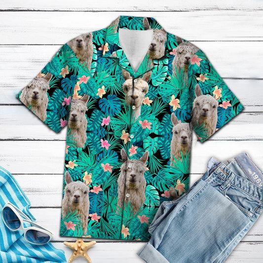 Simple Animal Love Alpacas Tropical Leaves Hawaiian Shirt, Hawaiian Shirt Gift, Christmas Gift