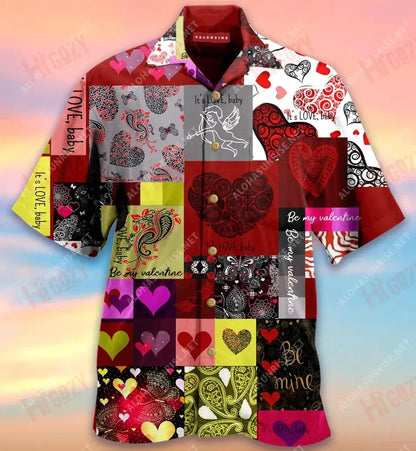 Beautiful Heart Paisley Short Hawaiian Shirt Summer Short Sleeve Vintage Hawaiian Shirts Crazy Shirts Hawaii,Hawaiian Shirt Gift, Christmas Gift