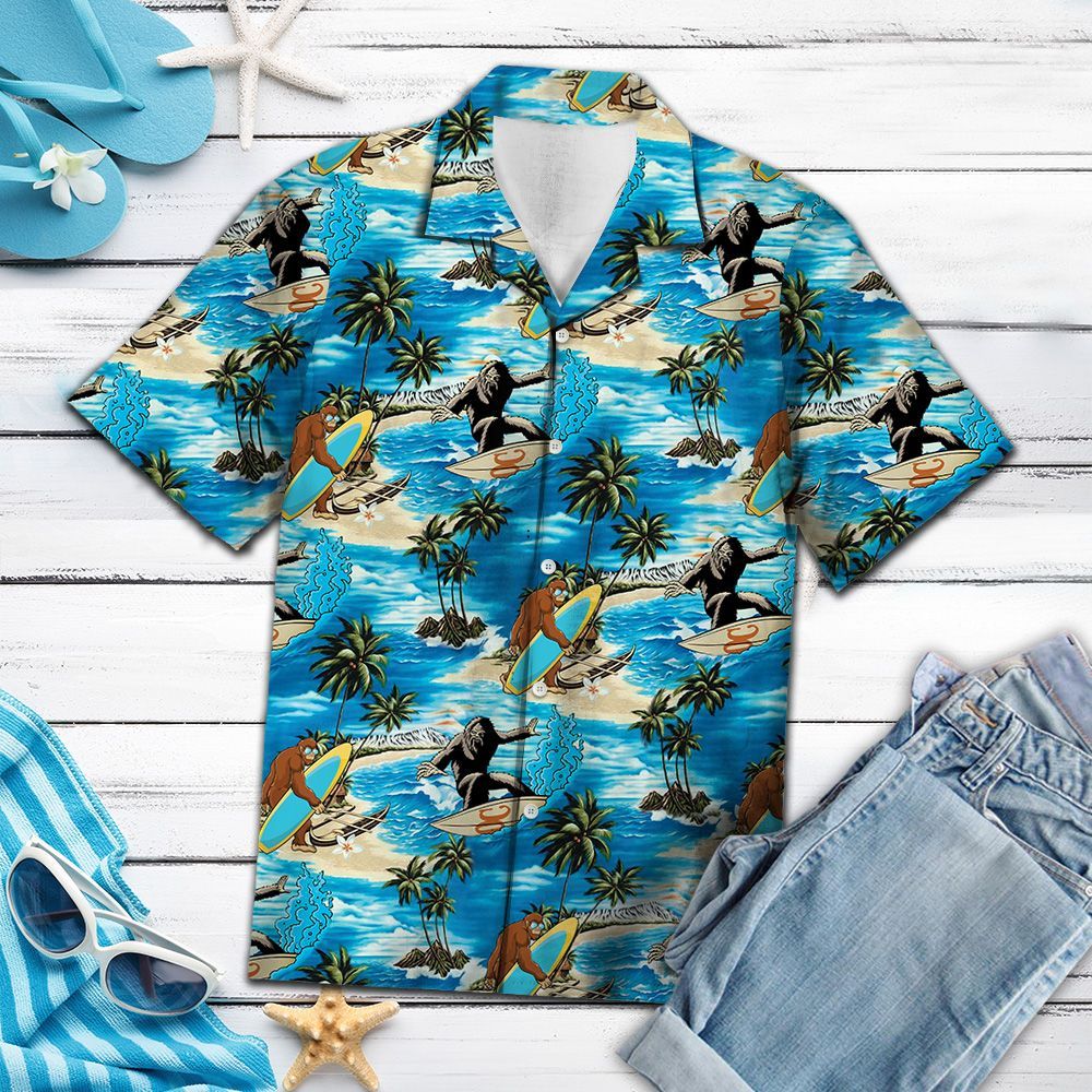 Bigfoot Surfing - Hawaiian Shirt,Hawaiian Shirt Gift, Christmas Gift