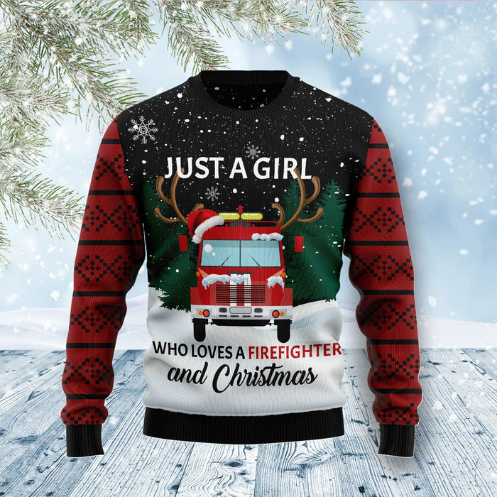 Just A Girl Who Loves Firefighter And Christmas Ugly Christmas Sweater,Christmas Ugly Sweater,Christmas Gift,Gift Christmas 2024