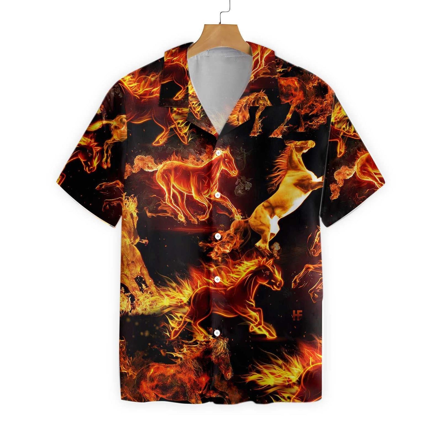 Realistic Themed Hot Flaming Horses Hawaiian Shirt,Hawaiian Shirt Gift, Christmas Gift