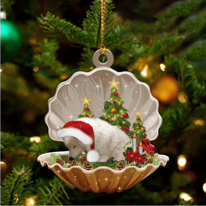 Cute American Eskimo Sleeping in Pearl Dog Christmas Ornament Flat Acrylic, Christmas Gift,Christmas Decoration