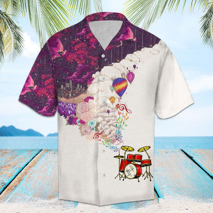 Red And Yellow Drum Set Under Galaxy Sky Hawaiian Shirt, Hawaiian Shirt Gift, Christmas Gift