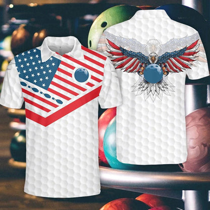 Bowling American Eagle Flag Lovely Design White Theme Hawaiian Shirt, Hawaiian Shirt Gift, Christmas Gift