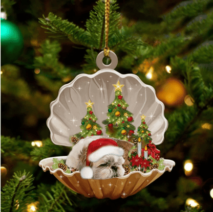 Cute Shih Tzu Sleeping in Pearl Dog Christmas Ornament Flat Acrylic,Christmas Gift,Christmas Decoration