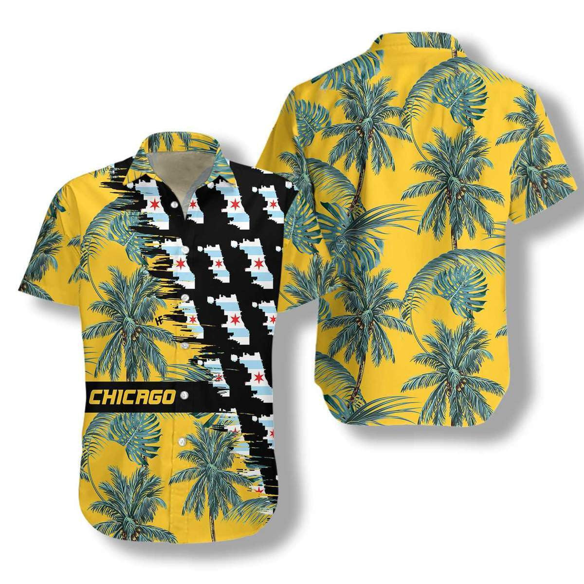 Coconut Tree And Chicago Proud Background Hawaiian Shirt, Hawaiian For Gift