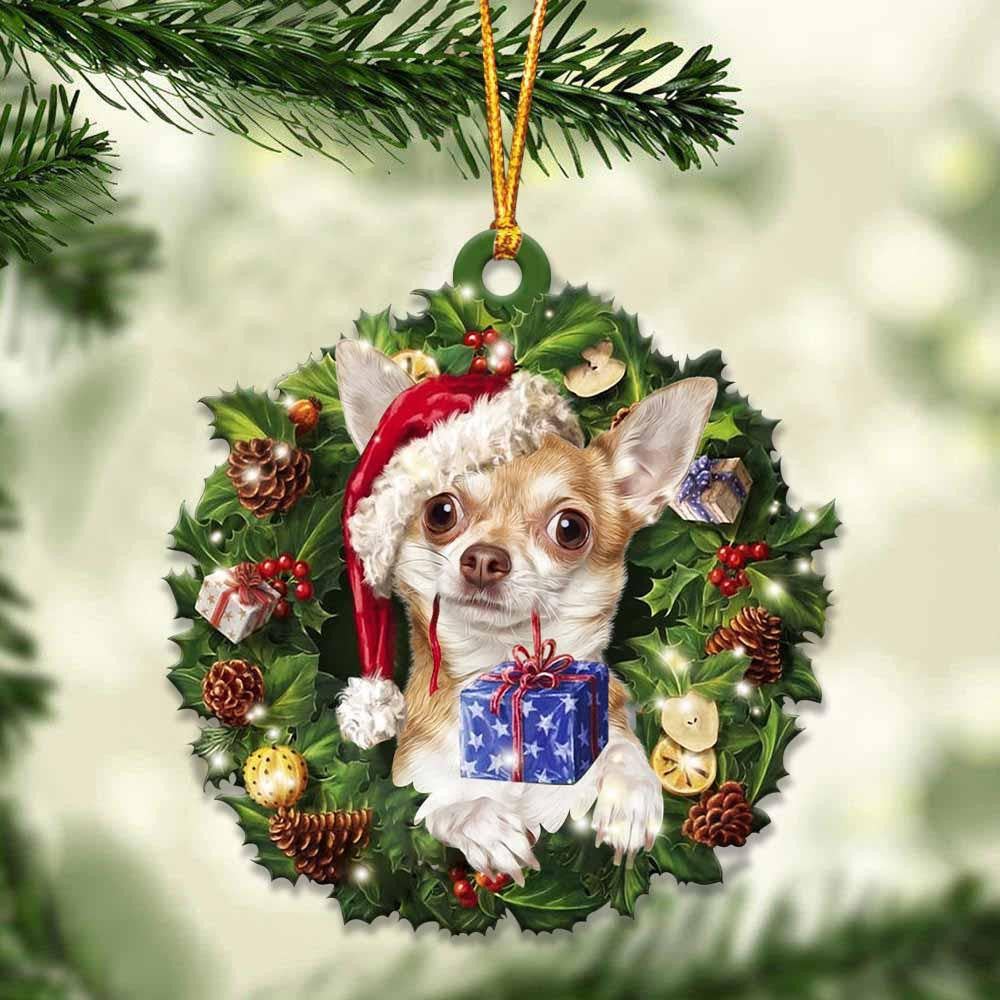 Chihuahua and Christmas gift for her gift for him gift for Chihuahua lover Christmas Plastic Hanging Ornament, Happy Christmas Ornament, Christmas Gift, Christmas Decoration