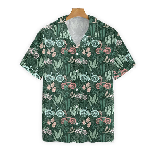 Cycling Tropical On Green Background Design Hawaiian Shirt,Hawaiian Shirt Gift, Christmas Gift