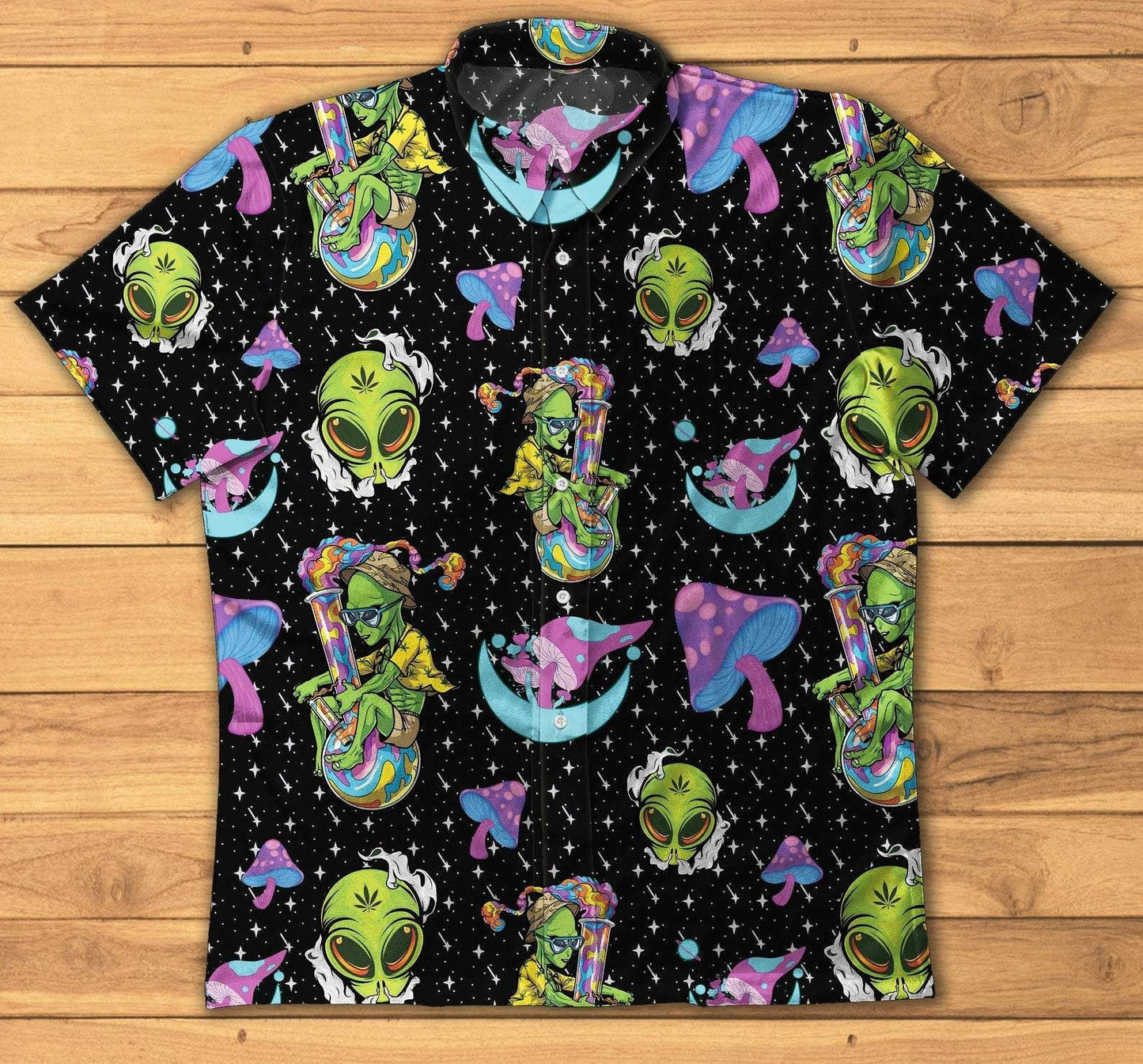 Hippie Trippy Alien Smoke Weed Magic Mushroom Hawaiian Shirt, Hawaiian Shirt Gift, Christmas Gift