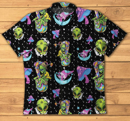 Hippie Trippy Alien Smoke Weed Magic Mushroom Hawaiian Shirt, Hawaiian Shirt Gift, Christmas Gift