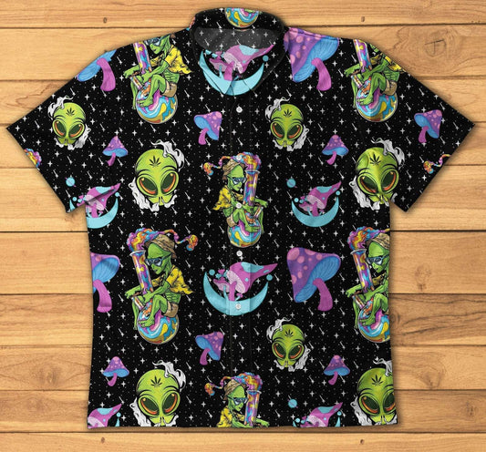 Hippie Trippy Alien Smoke Weed Magic Mushroom Hawaiian Shirt, Hawaiian Shirt Gift, Christmas Gift