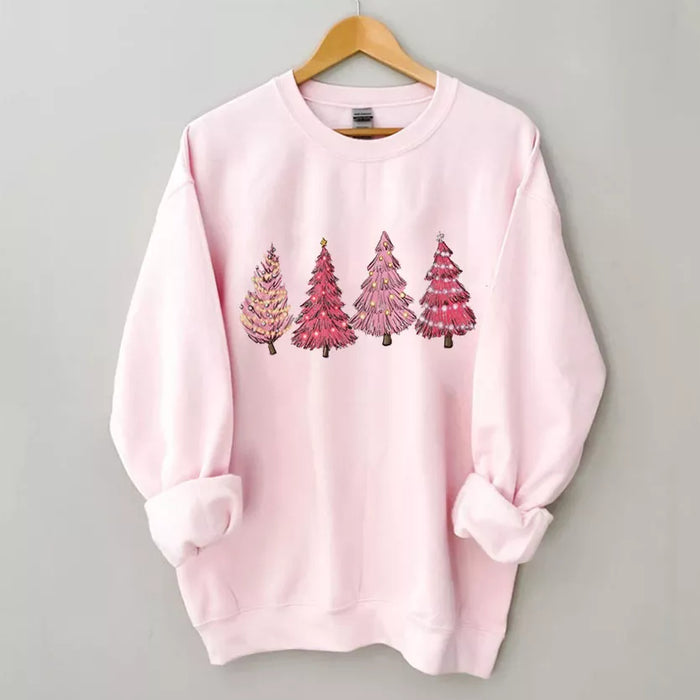 Pink Christmas Tree Sweatshirt, Christmas Sweatshirt Cute, Christmas Winter Sweatshirt